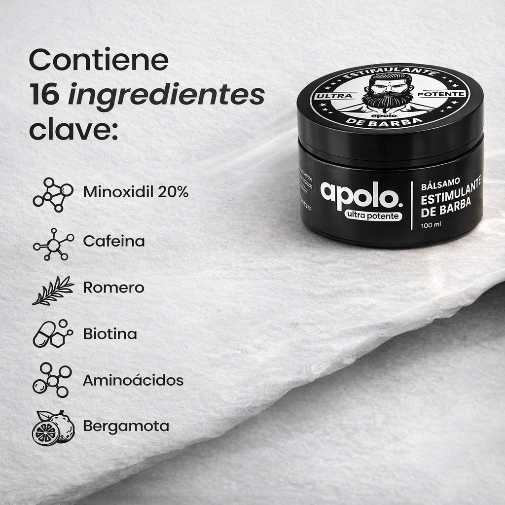 BÁLSAMO PARA CRECIMIENTO DE BARBA ULTRA POTENTE CON MINOXIDIL 20% | 100ML