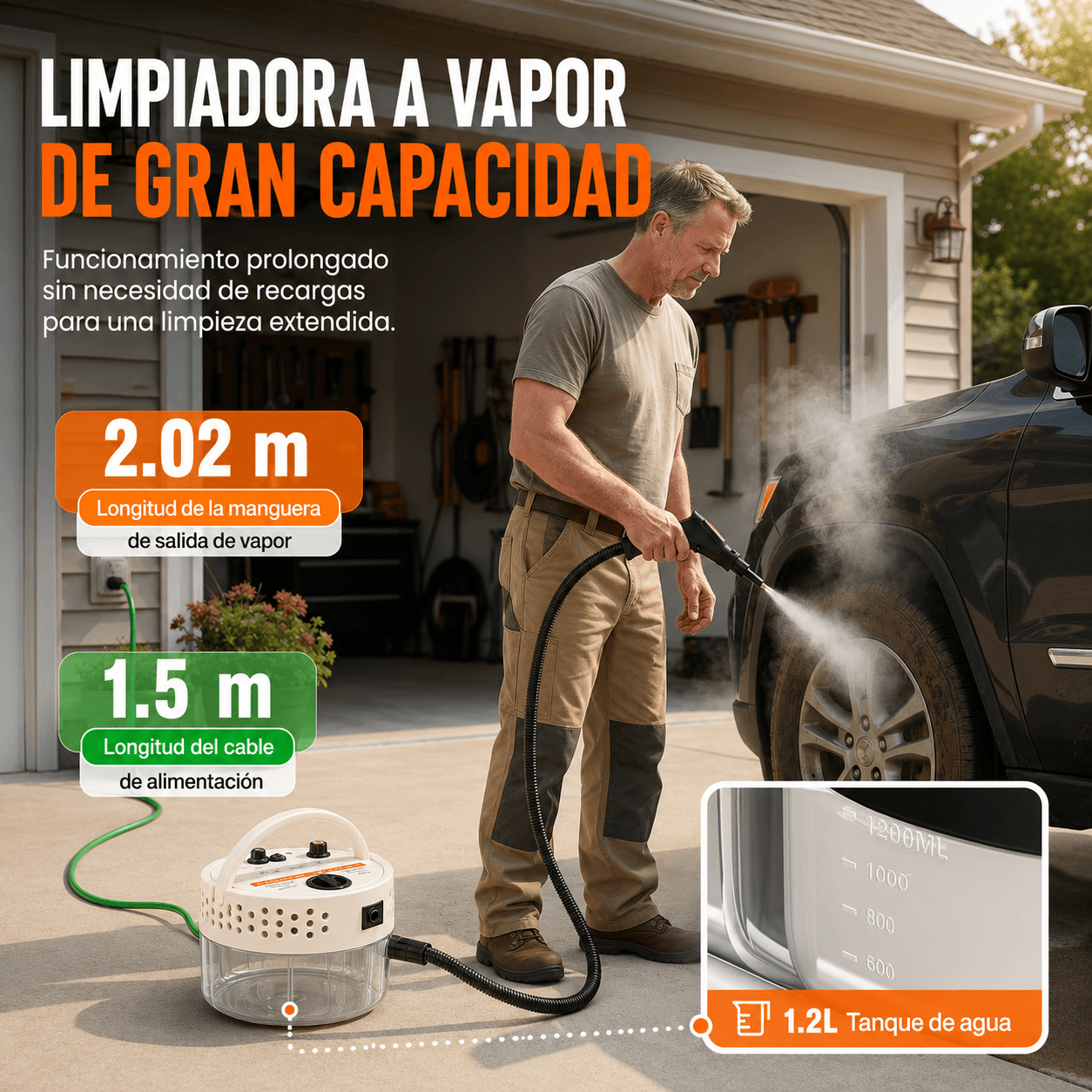 Limpiador a Vapor Portátil + Kit de 10 Piezas, 2500W