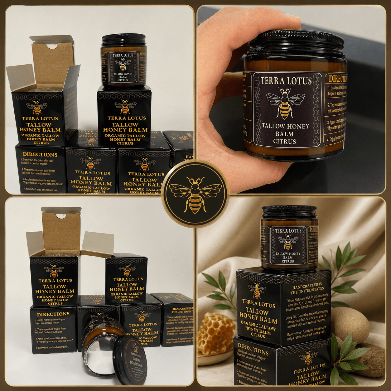 Terra Lotus® - Bálsamo de Sebo de Res Orgánica Alimentada con Pasto con Miel Cruda