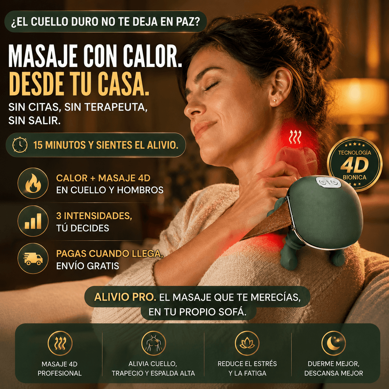 Alivio Pro 4D™ – Masajeador con Calor para Cuello y Espalda