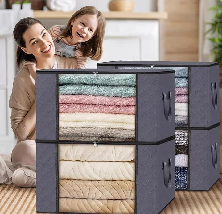 FIXWAL® ALMACENADOR DE ARMARIO 90L PLEGABLE, MANGO REFORZADO, VENTANA TRANSPARENTE Y CREMALLERAS RESISTENTES