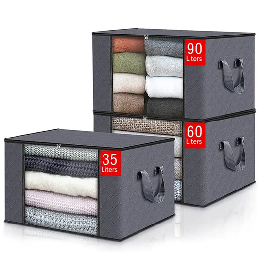 FIXWAL® ALMACENADOR DE ARMARIO 90L PLEGABLE, MANGO REFORZADO, VENTANA TRANSPARENTE Y CREMALLERAS RESISTENTES