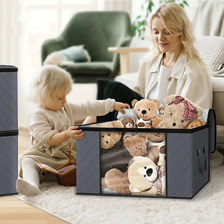 FIXWAL® ALMACENADOR DE ARMARIO 90L PLEGABLE, MANGO REFORZADO, VENTANA TRANSPARENTE Y CREMALLERAS RESISTENTES