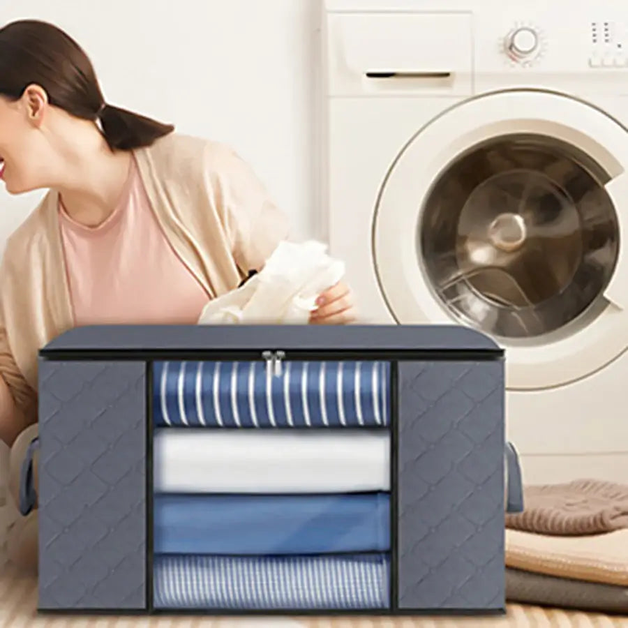 FIXWAL® ALMACENADOR DE ARMARIO 90L PLEGABLE, MANGO REFORZADO, VENTANA TRANSPARENTE Y CREMALLERAS RESISTENTES